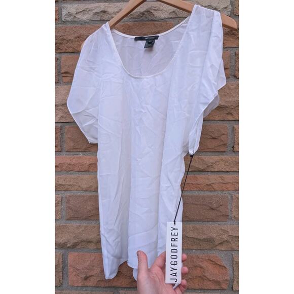 Jay Godfrey Women's 100% Silk Short Sleeve Blouse Sz 2 Sheer White split Sleeve - Picture 3 of 6